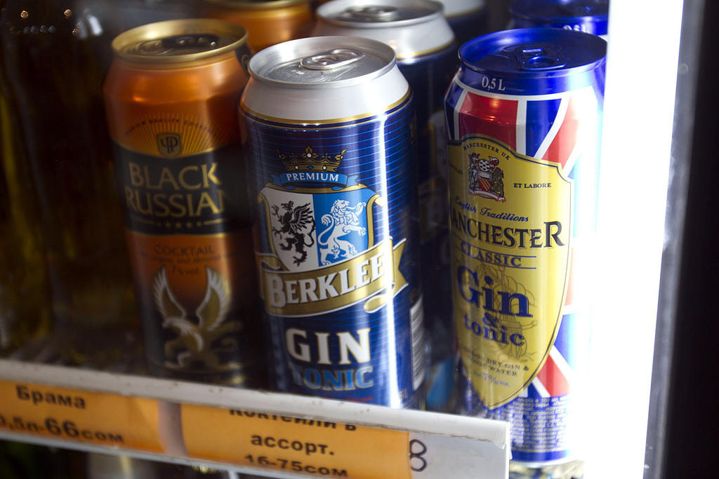 Gin and tonic and a Black Russian in a can