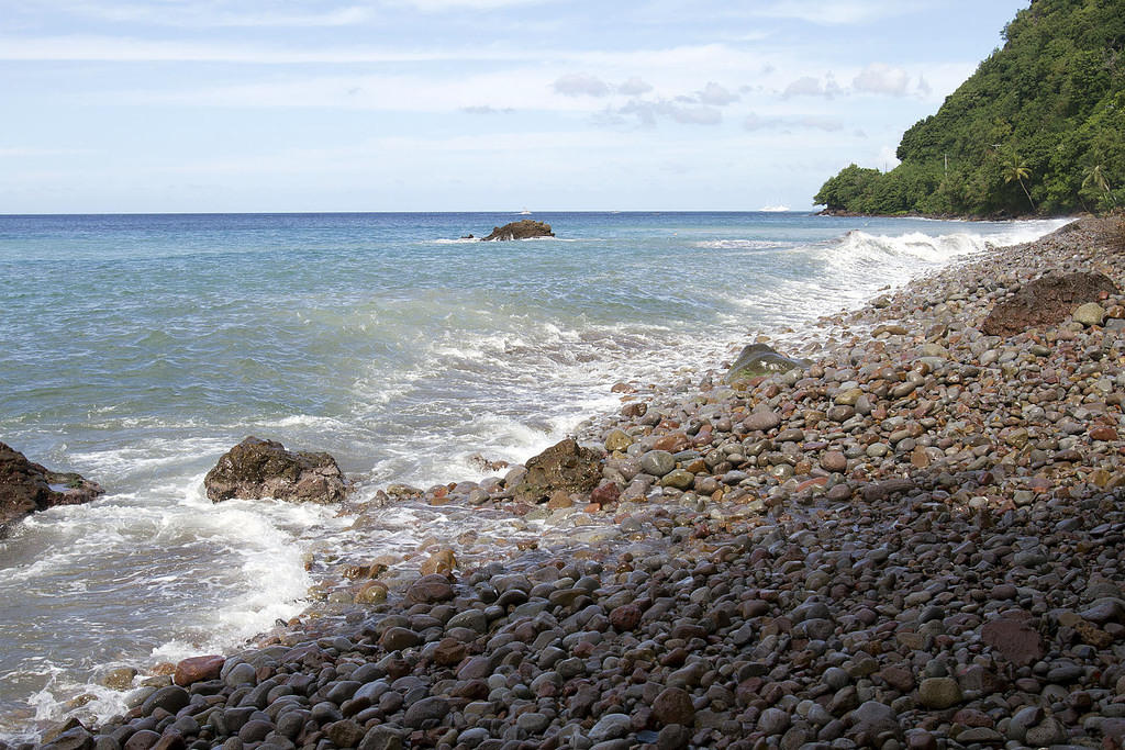 The sharp, rocky beach at Champagne Reef, Dominica