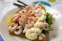 Arctic shrimp sandwich with sliced egg