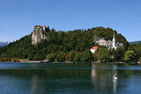 Bled Castle and a church that looks like a sweater
