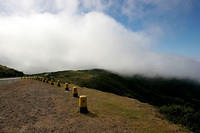 A "cloudfall" over a mountain ridge